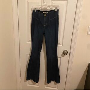 Women's Dark Blue Low-Rise Bell-Bottom Jeans